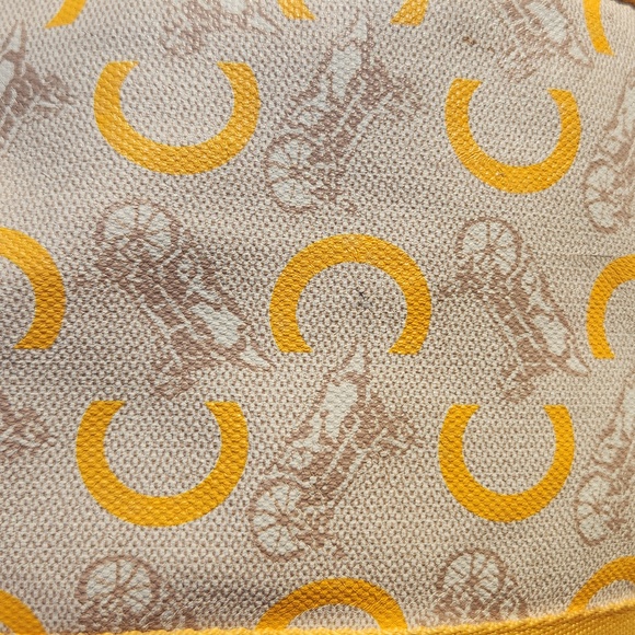 Celine Coated Canvas Handbag w/ C Logo, Horse & Carriage - Yellow, Cream & White - Picture 11 of 17